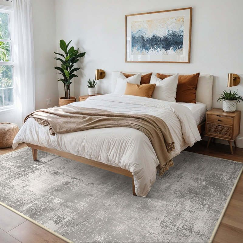 Abstract Machine Printed Area Rug, Grey/Ivory, Rectangle 120 x 170 cm