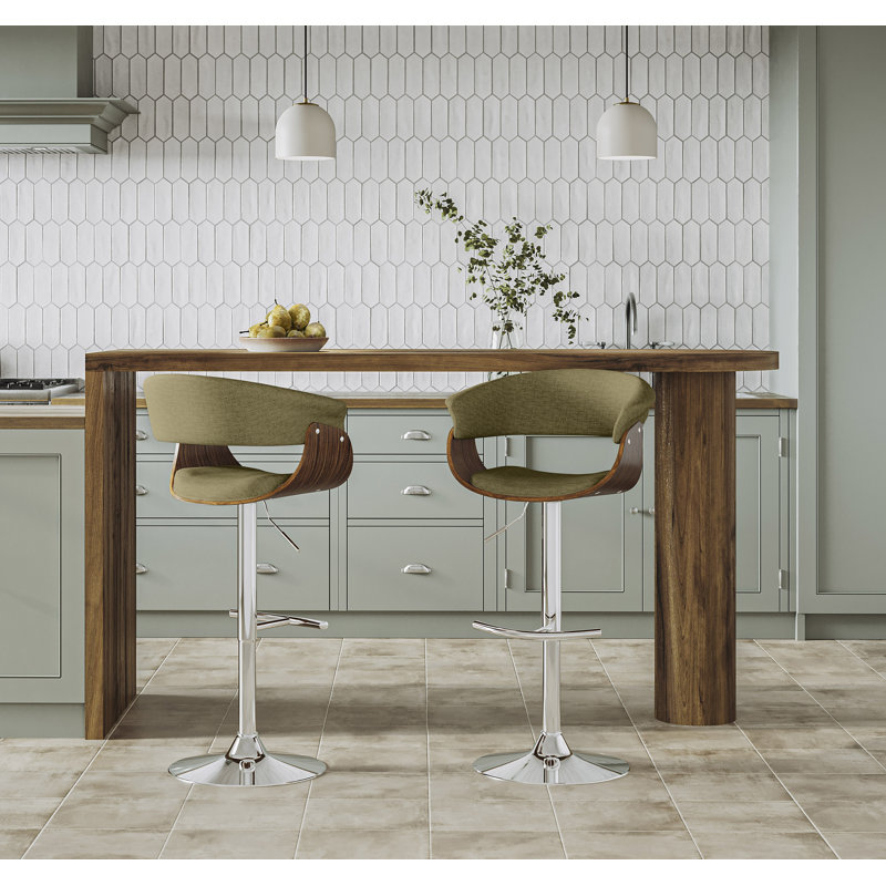 Ensemble de 2 tabourets de bar Arabelle, Bois de noyer / chrome, Gris clair