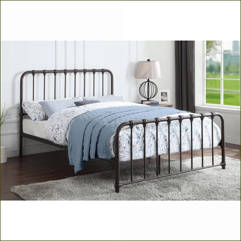 Structure de lit plateforme pleine grandeur en métal - Finition bronze foncé, aucun sommier nécessaire, style classique pour la chambre à coucher