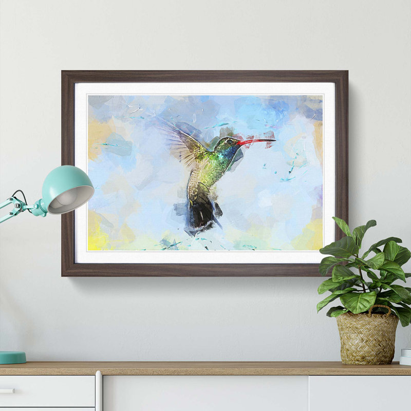 Hummingbird Paint Smudge in Abstract - Framed Print, 35cm H x 50cm W x 2cm D, Walnut
