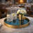 Jemin Decorative Tray With Swirl Patterns, Gold MDF Rim, Blue Glass 18 Inch
