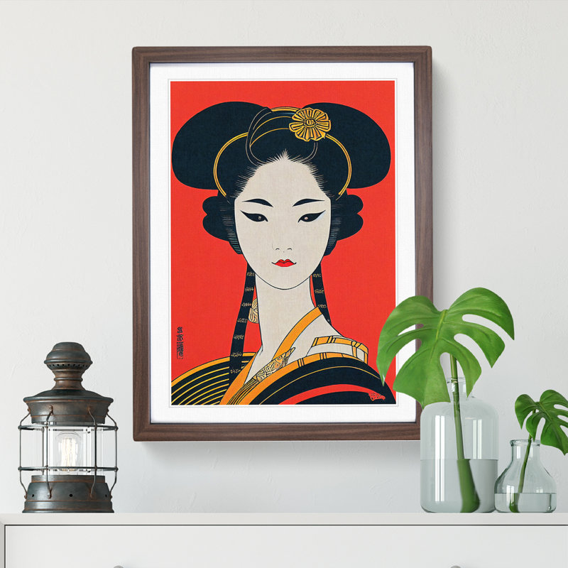 Geisha Portrait No.1 - Single Picture Frame Print, 46cm H x 34cm W x 2cm D, Walnut