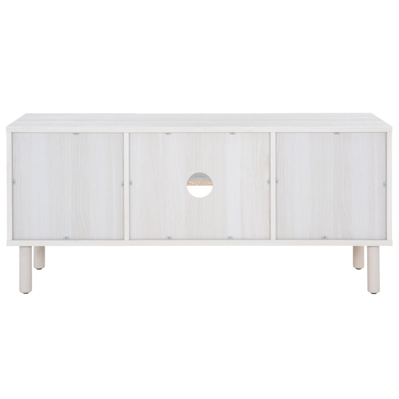 Anferne Ophelia 2 Door 2 Shelf TV Stand, Bleached White / Natural Rattan