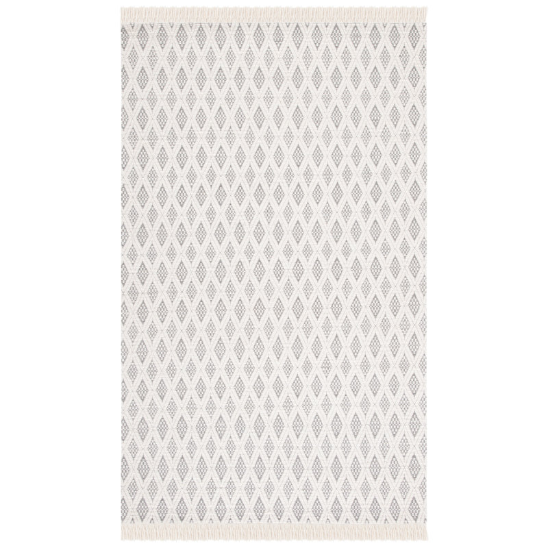 Addai Geometric Handwoven Wool Ivory/Gray Area Rug, Rectangle 4' x 6'