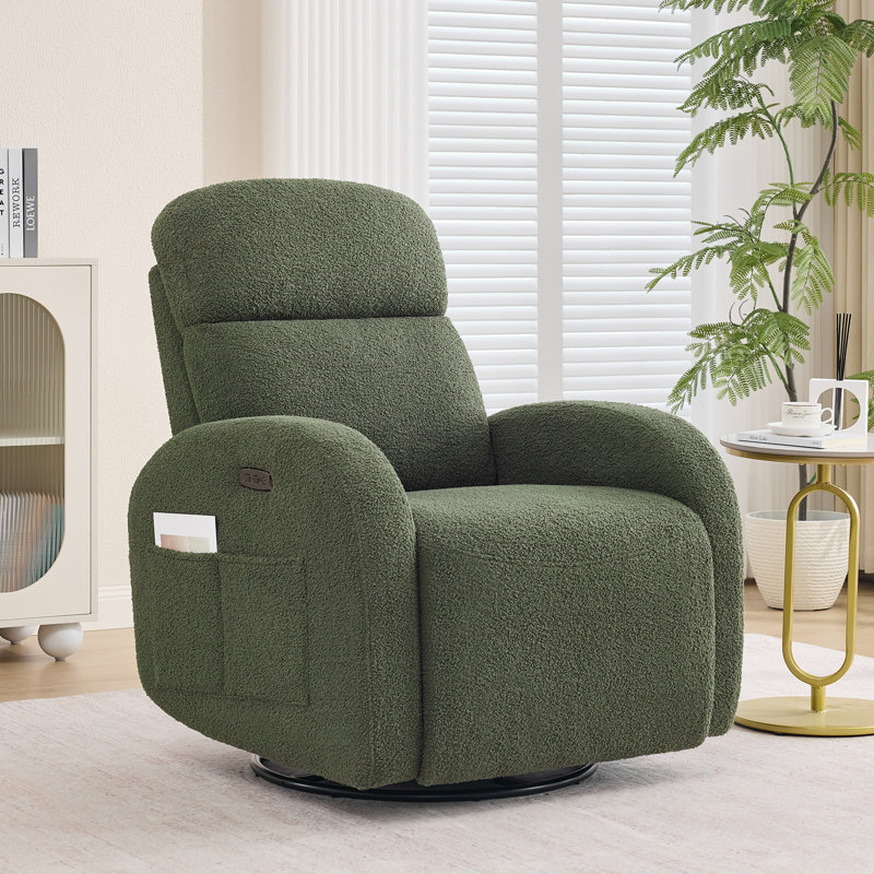 Fauteuil inclinable électrique berçant en tissu Delba, Ours en peluche vert, Yes