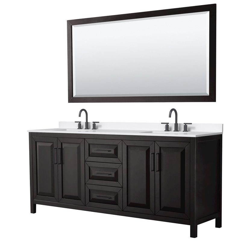 Daria 80'' W Vanity, Matte Black, Brown, White Quartz