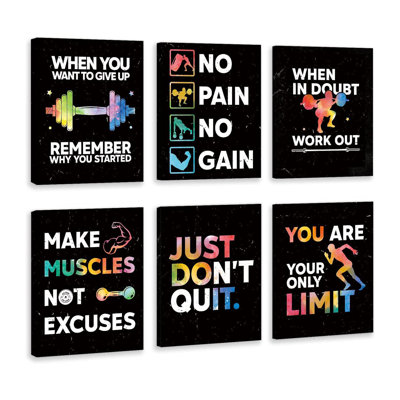 Motivational Gym Wall Art,Inspirational Workout Room Wall Decor, Motivational Words Home Gym Decor Set Of 6(8’’X10’’,Framed),Positive Canvas Art Print For Gym,Exercise Classroom Decor
