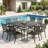 8-Seat Outdoor Patio Dining Table, Built-In Umbrella Hole & Weather-Resistant Anti-Fade Finish, Rust-Proof Reinforced Frame, Fits Porch, Backyard Lawn