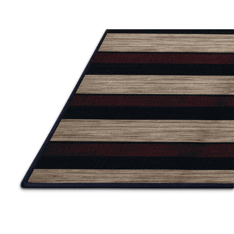 Machine Washable Horizontal Stripes Black Area Rug, Square 3'
