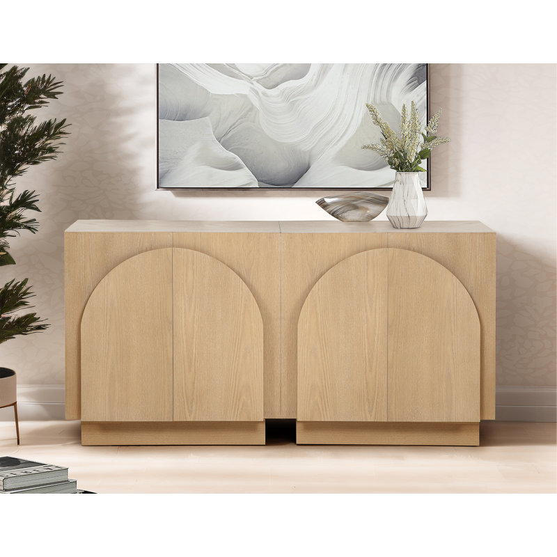  Aurelie Solid Wood Arched Storage Cabinet Credenza, Light Oak