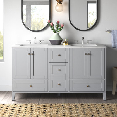 Selma 60 " W Freestanding Standard 2 Double Vanity Bathroom Vanity With Engineered Marble Top