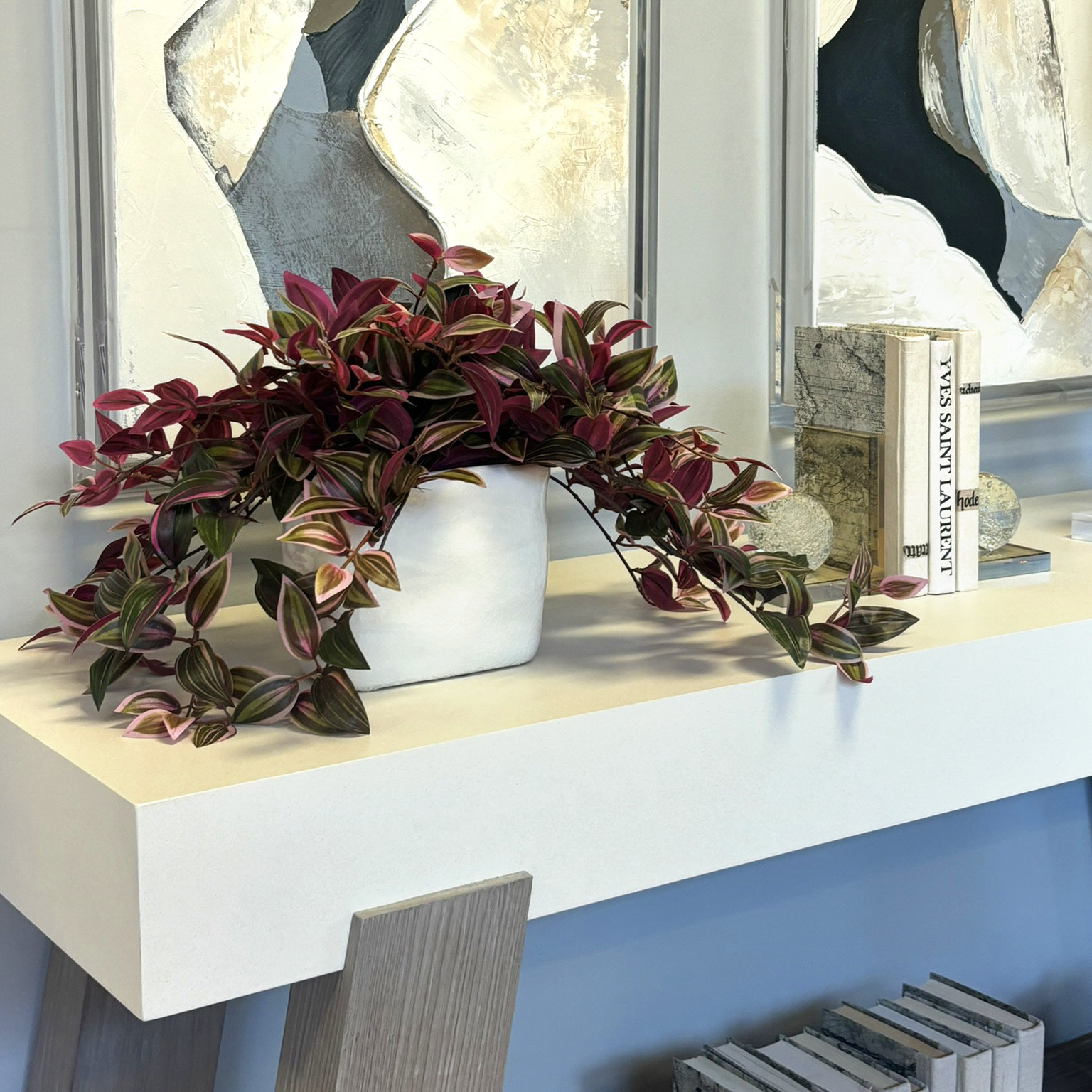 Karas Tradescantia Plant in Vase, Green/Red, 14"H x 26"W x 17"D