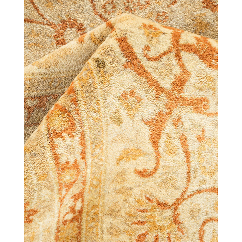 Tapis ivoire traditionnel noué à la main de conception unique 6 pi x 8 pi 9 po Keller