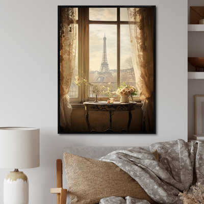 «Rustic Eiffel Tower Paris Window View I - City Paris», art mural