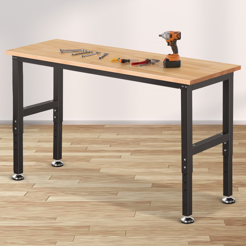 Banc de travail en bois à hauteur ajustable 60 po, table de travail à surface lisse