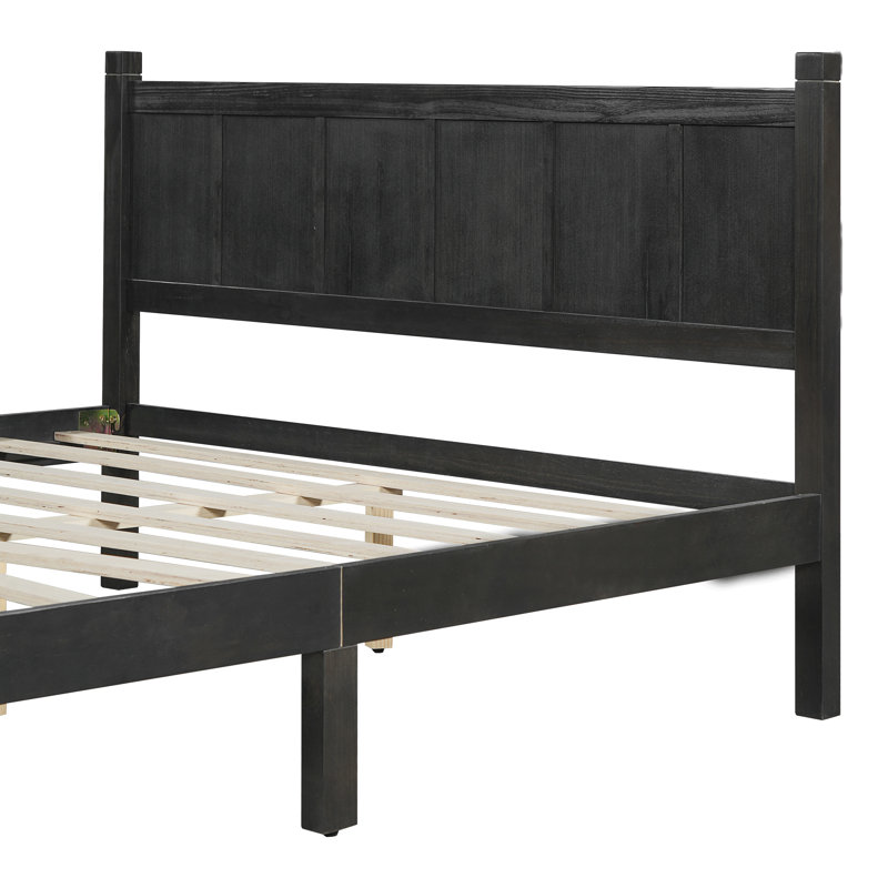 Modern Platform Bed With Headboard, Black, Grand lit