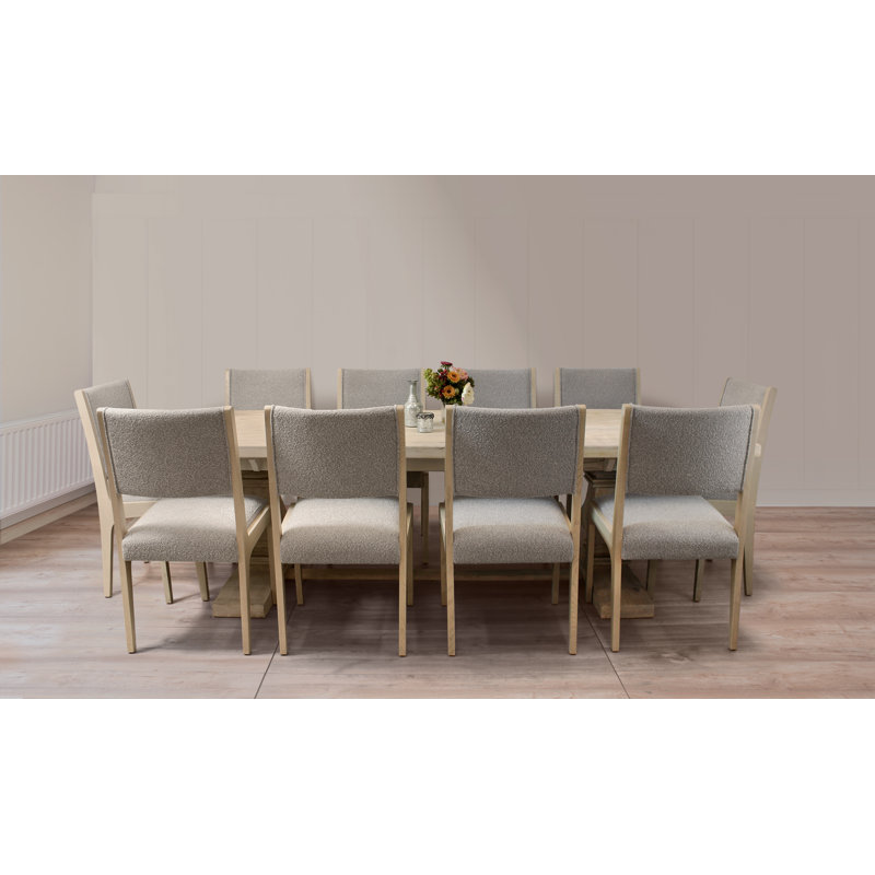 Berardinelli 10 - Person Solid Wood Solid Wood Top Double Pedestal Dining Set, Gray