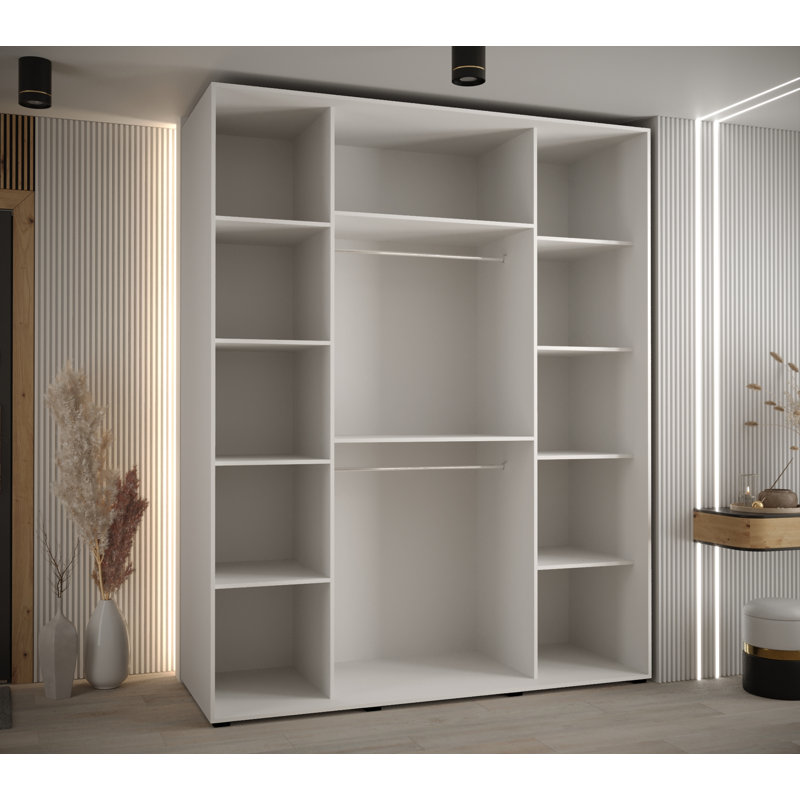 3 Door Manufactured Wood Wardrobe, White, 235.2cm H x 200cm W x 60cm D