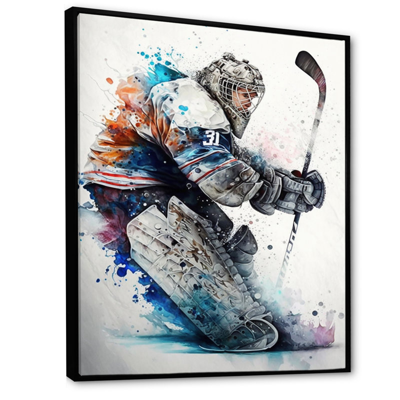 Hockey gardien de but IV - Impression sur toile, H 32 po x l 16 po x P 1 po, Toile avec cadre flottant noir