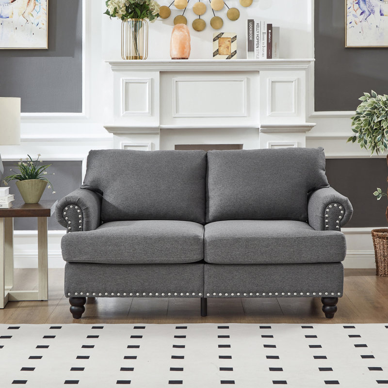 59,5 po. Housse de salon moderne en tissu classique gris en polyester., Gris