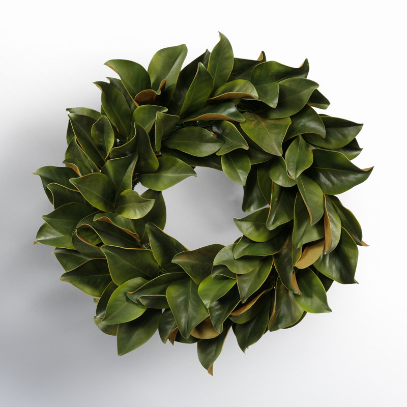 24'' Green Faux Magnolia Leaf Outdoor Wreath