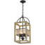 Lustre rectangulaire à 4 lumières avec détails en bois