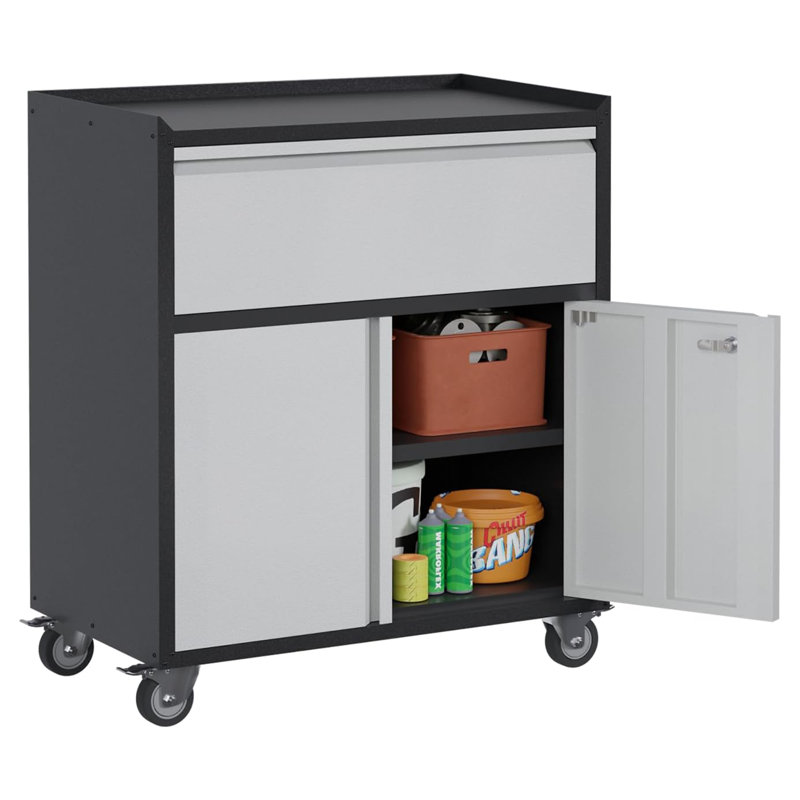 Black and Gray Steel Lockable Office Cabinet with Adjustable Shelving