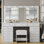 Bureau de coiffeuse 15 tiroirs, coiffeuse de maquillage avec station de charge, coiffeuse avec miroir éclairé, 3 modes d'éclairage, luminosité réglable, plateau en verre, coiffeuse avec fauteuil
