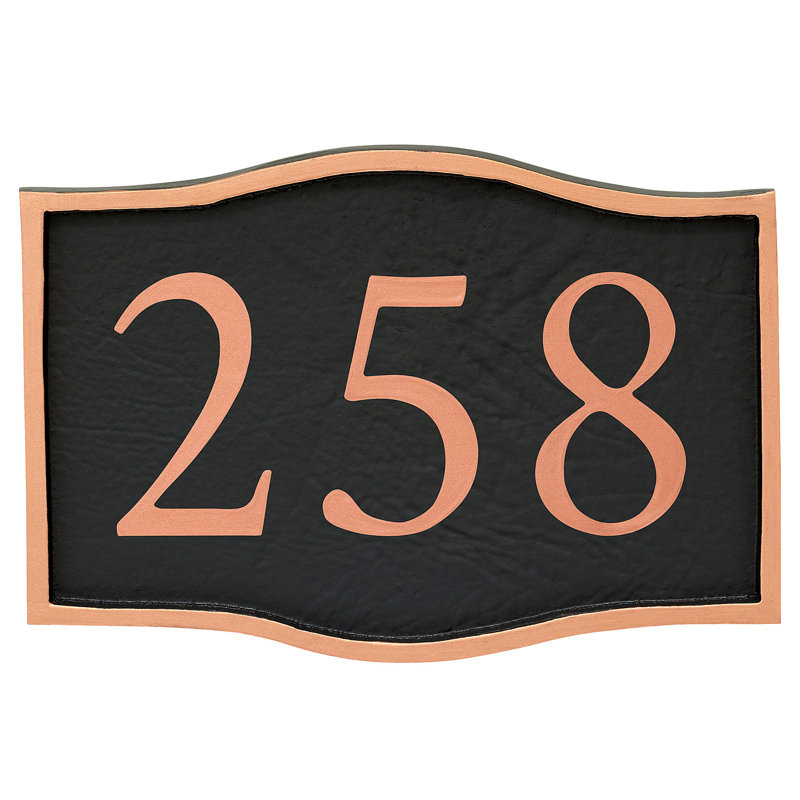 Plaque d'adresse murale 1 ligne Serif, Noir, Cuivre, Oui