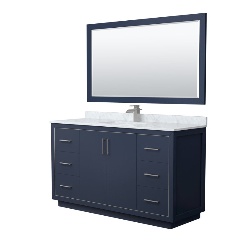 Icon 60" Single Bathroom Vanity Set with Mirror, Dark Blue, Brushed Nickel