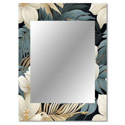 Abygaelle Monochrome Tropics Tropical Pattern - tropical  Large Wall Mirror, Botanical, Floral Unique Mirror, Printed Metal Art