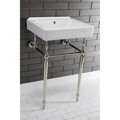 Kingston Brass Edwardian 20-Inch Porcelain Console Sink with Brass Legs (4-Inch, 3-Hole)