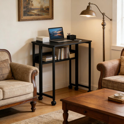 Petit bureau pliant avec tablette de rangement et roulettes pour petits espaces