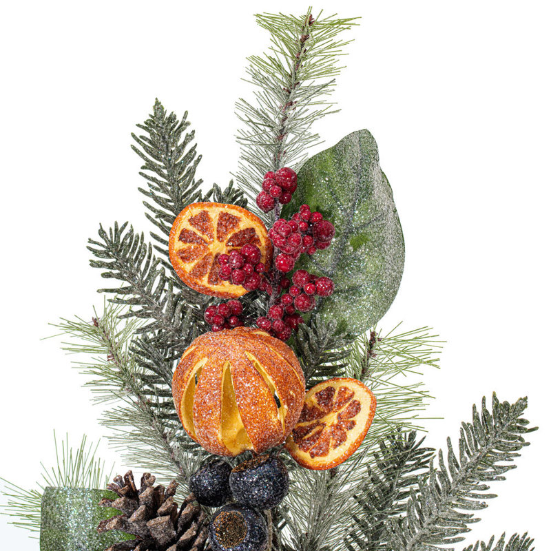 28" Green Mixed Pine Foliage Orange/Berry Spray.