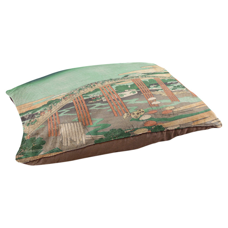 Coussin de conception japonaise bridge Burkart, L 19,5 po x l 29,5 po, Vert / pêche / brun foncé