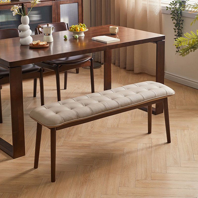 Banc long en bois massif recouvert de beige de 39,37 pouces, H 17,72 po x l 39,37 po x P 11,02 po