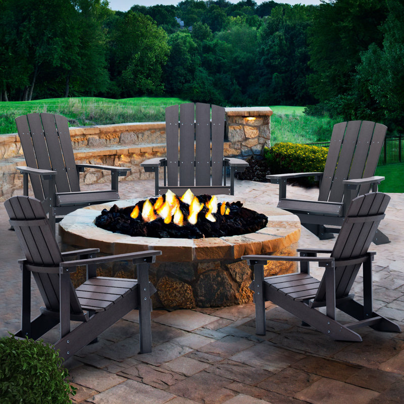 Younts Outdoor HIPS Plastic Adirondack Chair Modern Patio, Dark Gray