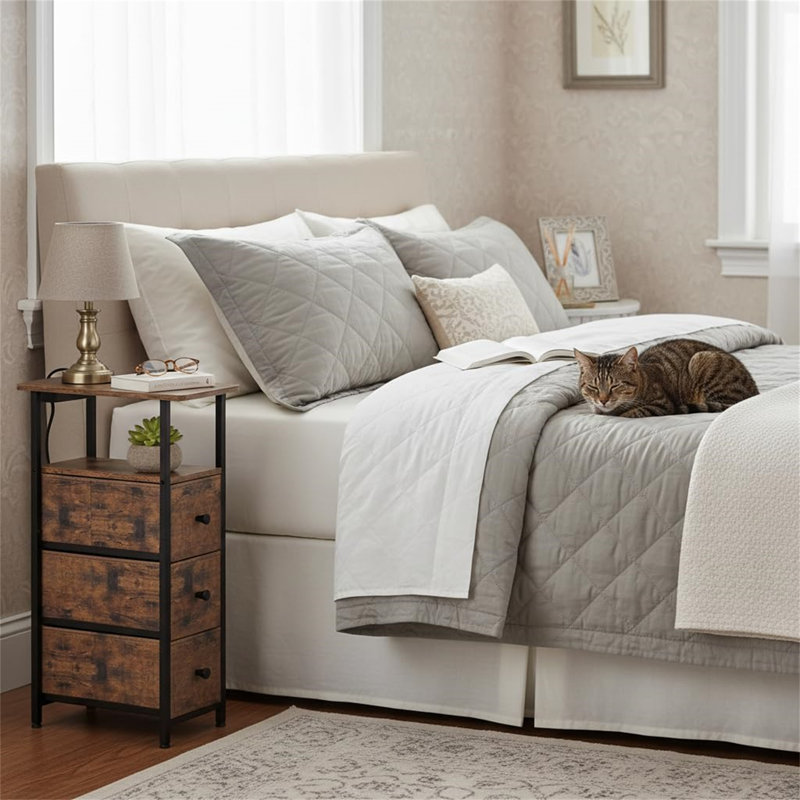 20cm W Metal Bedside Table, Black/Brown