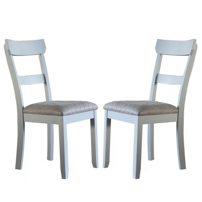 Set Of 2 Dining Chairs With Two Tone Gray Upholstered Seat Cushion, Pearl Gray