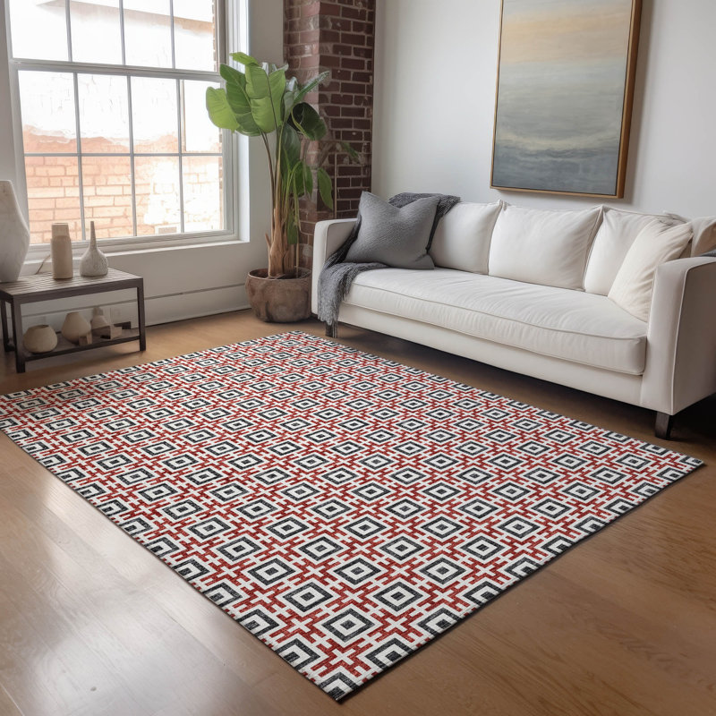 Premium Machine Washable Vaseem AMF139 Red Rug, Rectangle 9' x 12'