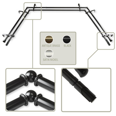 Steel Adjustable Bay Window Double Curtain Rod
