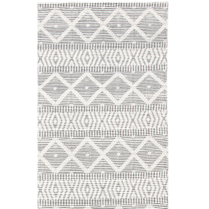 Tapis en laine et coton tissé à plat de style sud-ouest Edgartown en blanc et gris clair, Rectangle 8 pi x 10 pi