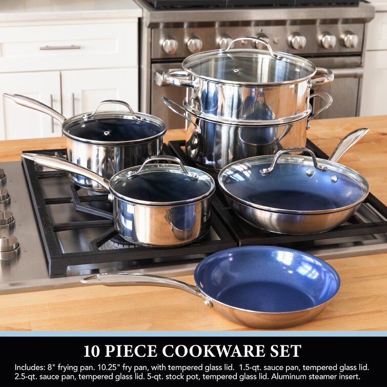 Granitestone 10 Piece Cookware Set Pots and Pans 10 Set, Navy Blue