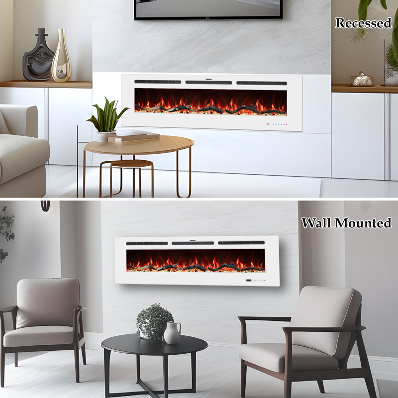 Foyer électrique mural encastré Berni, Blanc, H 17,7 po x l 48 po x P 5,9 po