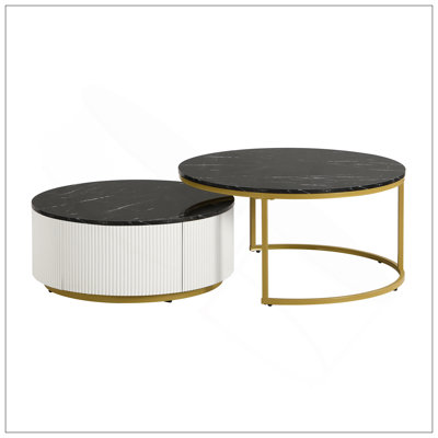 Table basse gigogne moderne moderne cannelée avec tiroir de 31,5 po