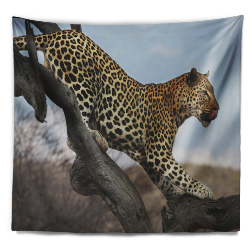 Tapisserie de l’arbre en marche africaine leopard, H 68 po x l 80 po