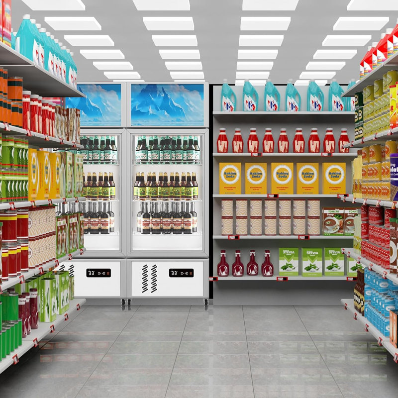 8 Cu Ft Commercial Beverage Display Fridge, Glass Door Cooler with LED Panel