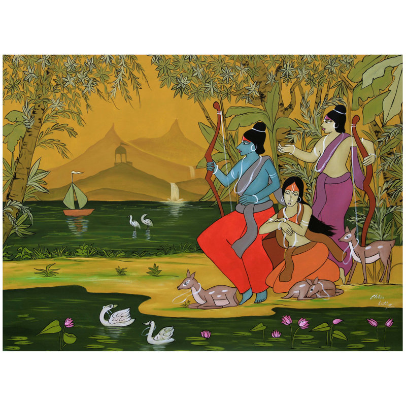 Sita Rama et Lakshmana à Vanvas | Acrylique sur toile | Décoration murale