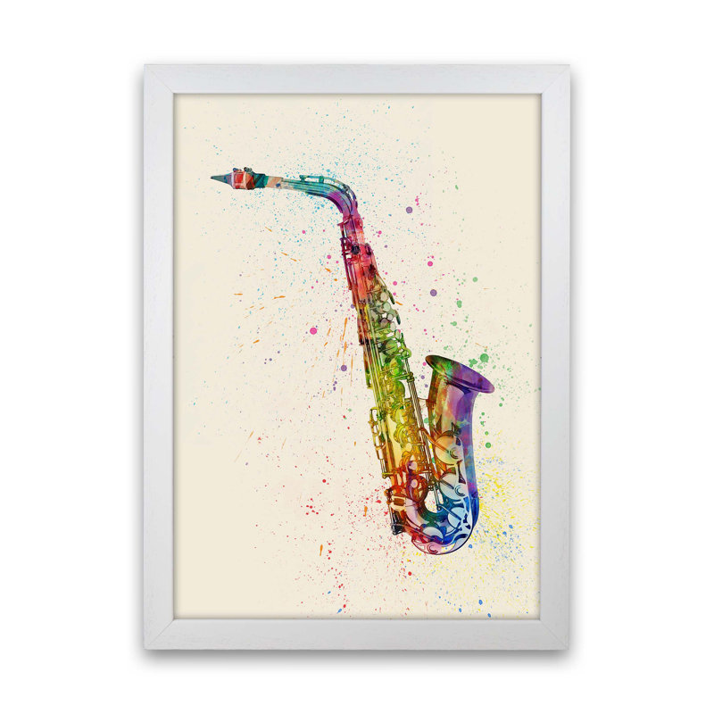 Saxophone by Michael Tompsett - Print, White Framed, 88cm H x 64cm W x 3cm D
