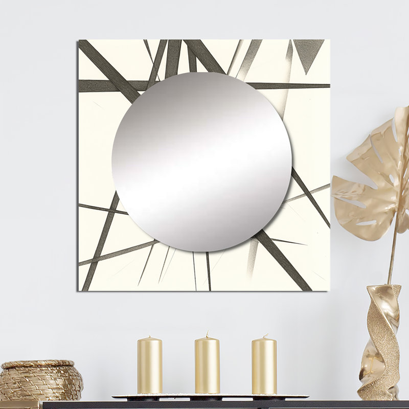 Gerdhilde - Miroir carré noir et blanc à formes abstraites IV, 29 po x 29 po